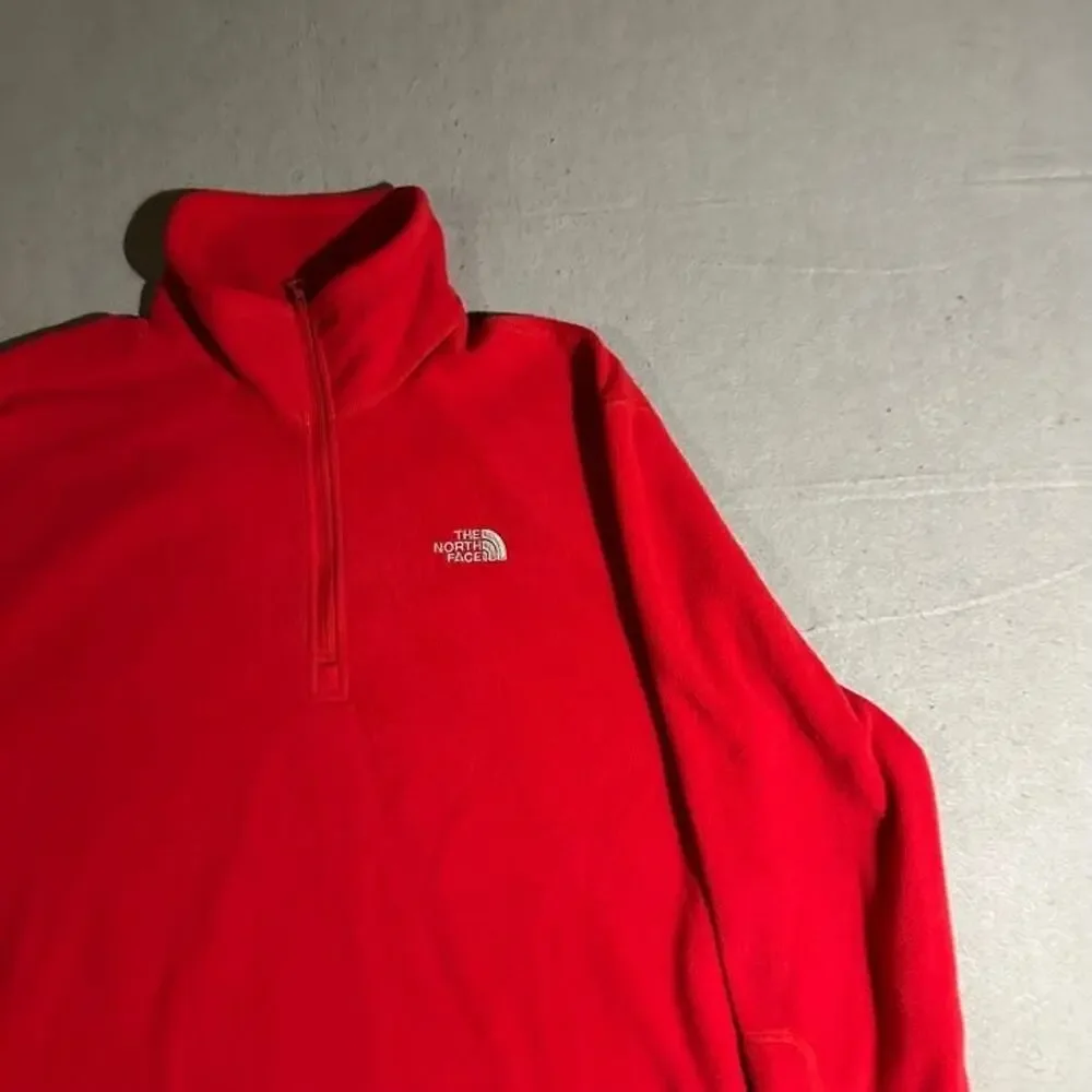 The North Face Quarter Zip Fleece Jacket Mens Large Red Hiking Outdoors